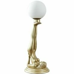 MINISUN Candle Stick Table Lamp Female Pose Gold Painted Art Deco Style - No Bulb