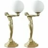 MINISUN Pair Of Woman Holding Globe Table Lamps Gold Painted Art Deco - No Bulbs -MINISUN Shop 30087384 1