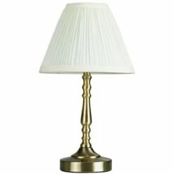 MINISUN Traditional Antique Brass Touch Table Lamp White Pleated Shade - Add LED Bulb