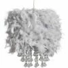 MINISUN Uriel Feathered Pendant Shade With Acrylic Droplets - Grey -MINISUN Shop 30896537 1