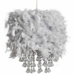 MINISUN Uriel Feathered Pendant Shade With Acrylic Droplets + LED Bulb - Pink