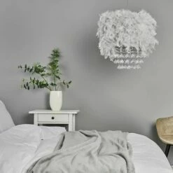 MINISUN Uriel Feathered Pendant Shade With Acrylic Droplets + LED Bulb - Pink -MINISUN Shop 30896608 3