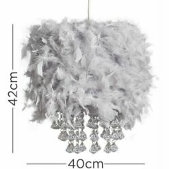 MINISUN Uriel Feathered Pendant Shade With Acrylic Droplets + LED Bulb - Pink -MINISUN Shop 30896608 4