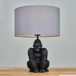 MINISUN Gorilla Black Table Lamp With Drum Shade - Dark Grey - No Bulb -MINISUN Shop 36204753 2