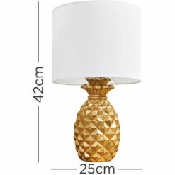 MINISUN Contemporary Pineapple Design Table Lamp In A Gold Effect Finish With A White Cylinder Shade - Complete With A 4w LED Bulb 3000K Warm White -MINISUN Shop 38437045 4