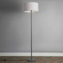 MINISUN Stem Floor Lamp In Grey With Large Drum Shade - Grey -MINISUN Shop 38437082 2