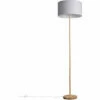 MINISUN Heather Stem Floor Lamp In Light Wood With Large Reni Shade - Grey - No Bulb -MINISUN Shop 38437089 1