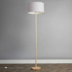MINISUN Heather Stem Floor Lamp In Light Wood With Large Reni Shade - Grey - No Bulb -MINISUN Shop 38437089 2