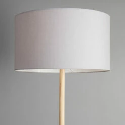 MINISUN Heather Stem Floor Lamp In Light Wood With Large Reni Shade - Grey - No Bulb -MINISUN Shop 38437089 3