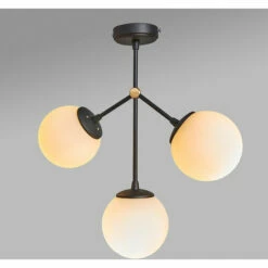 MINISUN 3 Way Industrial Ceiling Light Fitting + Glass Globe Shades - Black -MINISUN Shop 41437451 2