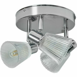 MINISUN Chrome 3 Way IP44 Ceiling Light Fitting + 3x 3W G9 LED Bulbs - Add Warm White Bulbs