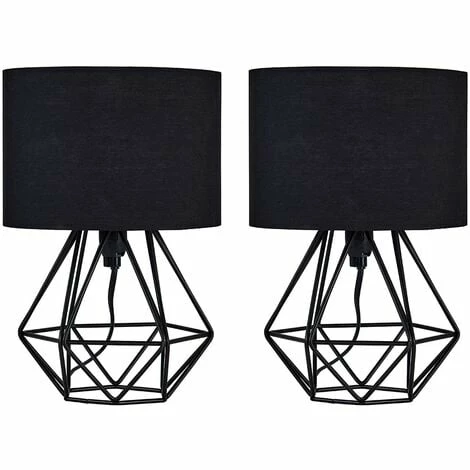 MINISUN 2 x Small Geometric Table Lamps Industrial Metal Cage Design - Black MINISUN 2 X Small Geometric Table Lamps Industrial Metal Cage Design - Black -MINISUN Shop 44322837 1