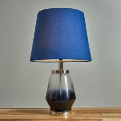 MINISUN Blue Gloss Table Lamp With Fabric Lampshade - Navy Blue - No Bulb -MINISUN Shop 45978343 2