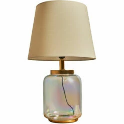 MINISUN Clear Glass Table Lamp Light With Tapered Lampshade - Beige - Including LED Bulb