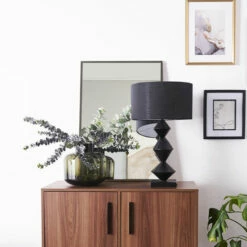 MINISUN Black Distressed Table Lamp Light + Reni Drum Shade - Black - No Bulb -MINISUN Shop 45978375 3