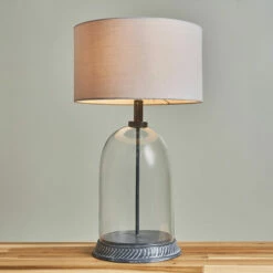 MINISUN Grey & Clear Glass Table Lamp Light With Large Lampshade - Cool Grey - No Bulb 3 MINISUN Grey & Clear Glass Table Lamp Light With Large Lampshade - Cool Grey - No Bulb -MINISUN Shop 46174563 2