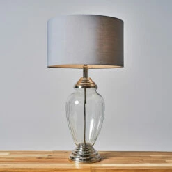 MINISUN Chrome & Glass Table Lamp Light With Fabric Lampshade - Dark Grey - No Bulb -MINISUN Shop 46174569 2