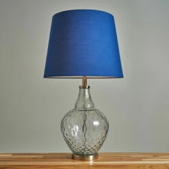 MINISUN Clear Glass & Brushed Chrome Table Lamp With A Tapered Lampshade - Navy Blue - No Bulb -MINISUN Shop 46174575 2
