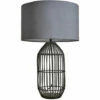 MINISUN Large Black Rattan Table Lamp With Fabric Lampshade - Grey - No Bulb -MINISUN Shop 47160528 1