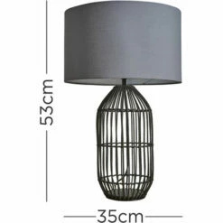 MINISUN Large Black Rattan Table Lamp With Fabric Lampshade - Grey - No Bulb -MINISUN Shop 47160528 4