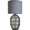 MINISUN Matt Black Rattan Table Lamp With Fabric Lampshade - Dark Grey - No Bulb 1 MINISUN Matt Black Rattan Table Lamp With Fabric Lampshade - Dark Grey - No Bulb -MINISUN Shop 47160546 1