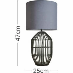 MINISUN Matt Black Rattan Table Lamp With Fabric Lampshade - Dark Grey - No Bulb -MINISUN Shop 47160546 4