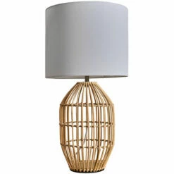 MINISUN Natural Rattan Table Lamp With Fabric Lampshade - White - No Bulb