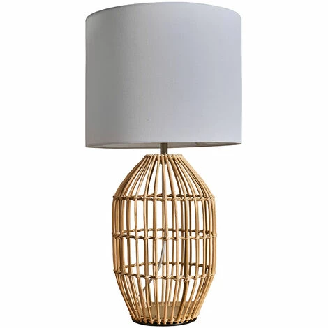 MINISUN Natural Rattan Table Lamp With Fabric Lampshade - White - No Bulb MINISUN Natural Rattan Table Lamp With Fabric Lampshade - White - No Bulb -MINISUN Shop 47160554 1