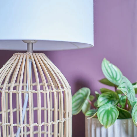 MINISUN Natural Rattan Table Lamp With Fabric Lampshade - White - No Bulb MINISUN Natural Rattan Table Lamp With Fabric Lampshade - White - No Bulb -MINISUN Shop 47160554 3