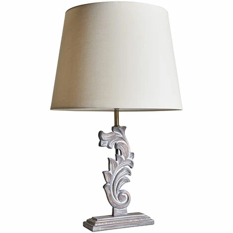 MINISUN Distressed White Floral Design Table Lamp with Large Tapered Shade - Beige MINISUN Distressed White Floral Design Table Lamp With Large Tapered Shade - Beige -MINISUN Shop 49239564 1