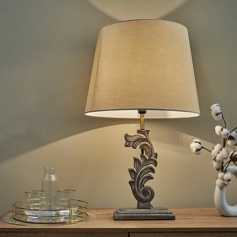 MINISUN Distressed White Floral Design Table Lamp with Large Tapered Shade - Beige MINISUN Distressed White Floral Design Table Lamp With Large Tapered Shade - Beige -MINISUN Shop 49239564 2