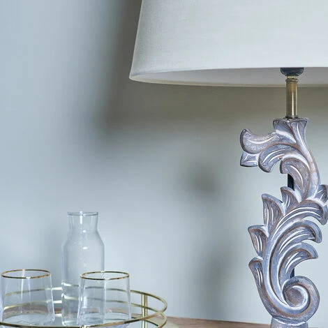 MINISUN Distressed White Floral Design Table Lamp with Large Tapered Shade - Beige MINISUN Distressed White Floral Design Table Lamp With Large Tapered Shade - Beige -MINISUN Shop 49239564 3