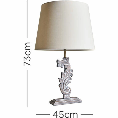 MINISUN Distressed White Floral Design Table Lamp with Large Tapered Shade - Beige MINISUN Distressed White Floral Design Table Lamp With Large Tapered Shade - Beige -MINISUN Shop 49239564 4