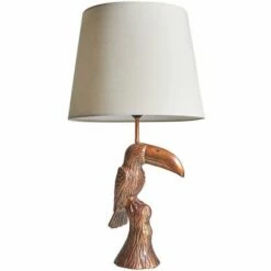 MINISUN Toucan Bronze Metal Table Lamp With Tapered Lampshade - Beige