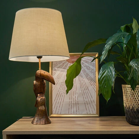 MINISUN Toucan Bronze Metal Table Lamp with Tapered Lampshade - Beige MINISUN Toucan Bronze Metal Table Lamp With Tapered Lampshade - Beige -MINISUN Shop 49239611 2