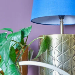 MINISUN Gold Patterend Table Lamp Base With Fabric Lampshade - Navy Blue -MINISUN Shop 49239623 3