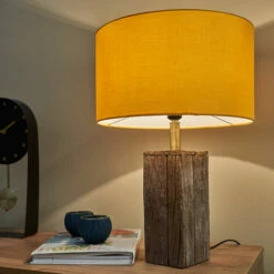 MINISUN Natural Wooden Block Design Table Lamp With Large Lampshade - Mustard 3 MINISUN Natural Wooden Block Design Table Lamp With Large Lampshade - Mustard -MINISUN Shop 49239885 2