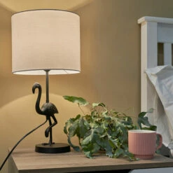 MINISUN Flamingo Matt Black Table Lamp With Drum Lampshade - White -MINISUN Shop 49239891 2