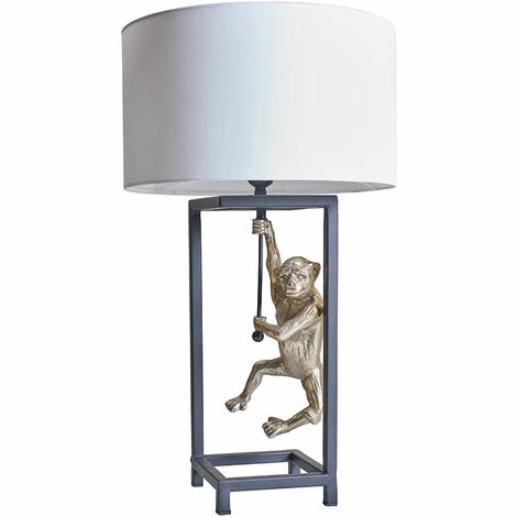 MINISUN Antique Brass Hanging Monkey Cubed Table Lamp with Lampshade - White MINISUN Antique Brass Hanging Monkey Cubed Table Lamp With Lampshade - White -MINISUN Shop 49239898 1