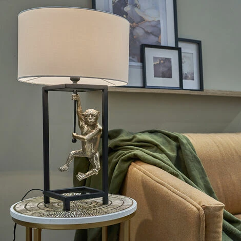 MINISUN Antique Brass Hanging Monkey Cubed Table Lamp with Lampshade - White MINISUN Antique Brass Hanging Monkey Cubed Table Lamp With Lampshade - White -MINISUN Shop 49239898 2