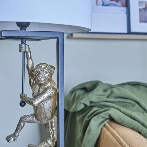 MINISUN Antique Brass Hanging Monkey Cubed Table Lamp with Lampshade - White MINISUN Antique Brass Hanging Monkey Cubed Table Lamp With Lampshade - White -MINISUN Shop 49239898 3