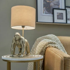 MINISUN Gorilla Metal Table Lamp With Drum Lampshade - Beige -MINISUN Shop 49239899 2