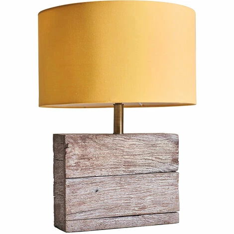 MINISUN Natural Rustic Wood Table Lamp with Drum Lampshade - Mustard MINISUN Natural Rustic Wood Table Lamp With Drum Lampshade - Mustard -MINISUN Shop 49239909 1