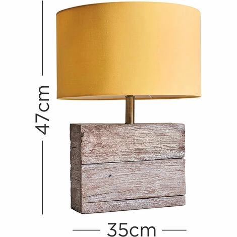 MINISUN Natural Rustic Wood Table Lamp with Drum Lampshade - Mustard MINISUN Natural Rustic Wood Table Lamp With Drum Lampshade - Mustard -MINISUN Shop 49239909 4