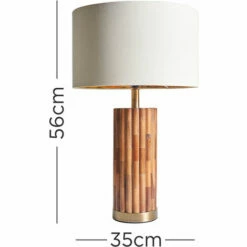 MINISUN Wooden Cylinder Table Lamp With Fabric Drum Lampshade - Beige & Gold -MINISUN Shop 49239913 4