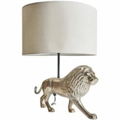 MINISUN Brass Lion Design Table Lamp With Fabric Lampshade - Beige
