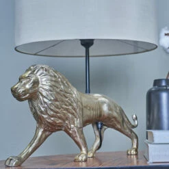 MINISUN Brass Lion Design Table Lamp With Fabric Lampshade - Beige -MINISUN Shop 49239917 3
