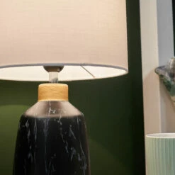MINISUN Black Marble Effect Table Lamp With Fabric Drum Lampshade - White -MINISUN Shop 50149673 3