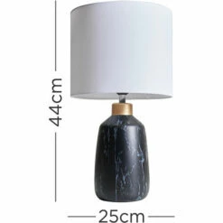 MINISUN Black Marble Effect Table Lamp With Fabric Drum Lampshade - White -MINISUN Shop 50149673 4