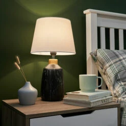 MINISUN Black Marble Effect Table Lamp With Tapered Lampshade - White 3 MINISUN Black Marble Effect Table Lamp With Tapered Lampshade - White -MINISUN Shop 50149674 2